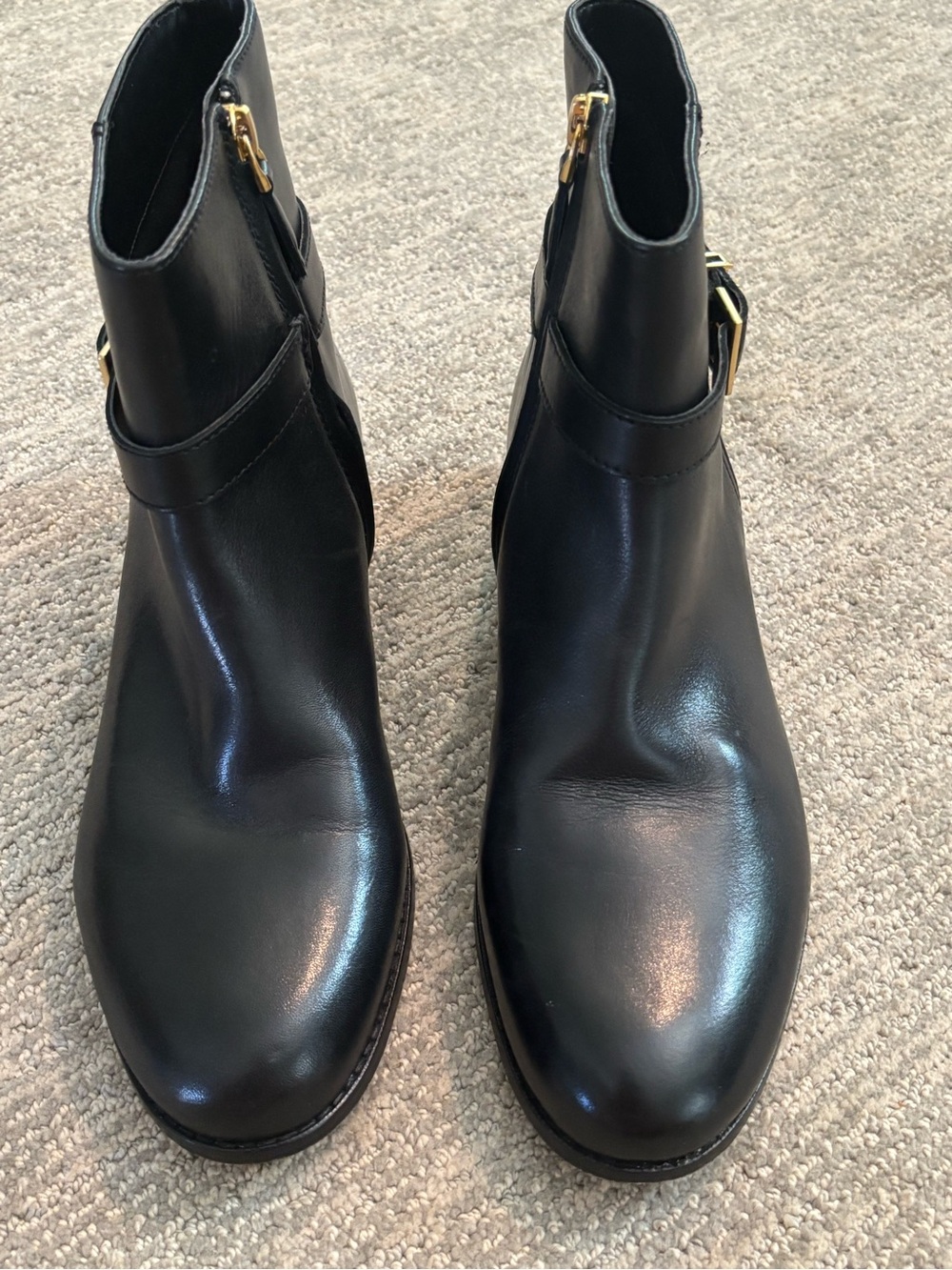 Lauren Ralph Lauren Black Leather Brooke Ankle Booties with Gold RL Hardware - Picture 4 of 6